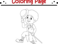 clown-with-hat-stick-coloring-page-vector