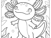 Adorable Little Axolotl Surrounded By Weeds Coloring Page