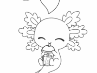 Axolotl Drinking Boba Coloring Page To Print 791×1024