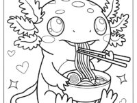 Axolotl Eating Ramen Coloring Page For Kids