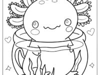 Axolotl Inside A Fish Bowl Coloring Page For Kids