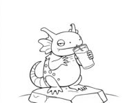 axolotl drinking boba coloring page