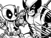 Deadpool Big Wolverine fighting coloring page