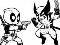 Deadpool Wolverine fighting coloring page