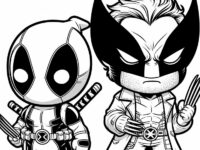Little Deadpool Wolverine looking mean coloring page