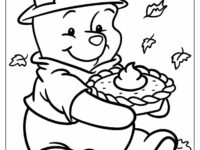 Winnie The Pooh Holding A Thanksgiving Pie Coloring Page For Kids
