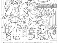 Christmas Preppy Girl Decorating Tree with Cute Puppy Coloring Picture pdf 791×1024 1