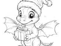 cute cartoon dragon wearing santa hat holding gift perfect coloring pages kids crafts illustration ideal 349830563