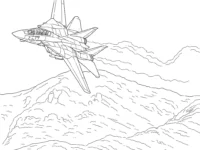 futuristic jet over mountains coloring page