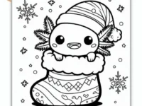Kleurplaat Axolotl Kawaii Christmas pdf.webp