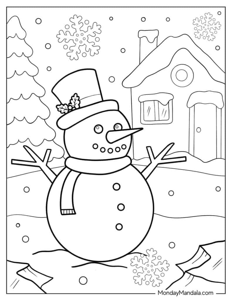 Snowman Outside House On Snowy Day Coloring In 791x1024 1 Snowman Outside House On Snowy Day Coloring In 791x1024 1