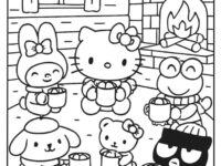 hello kitty and friends winter cabin party coloring page 724×1024 1