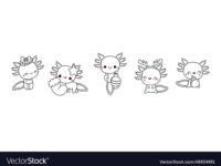 set of christmas axolotl coloring page vector 48934991