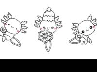 set of kawaii christmas axolotl coloring page collection of cute vector christmas animal outline 2T1GFY9