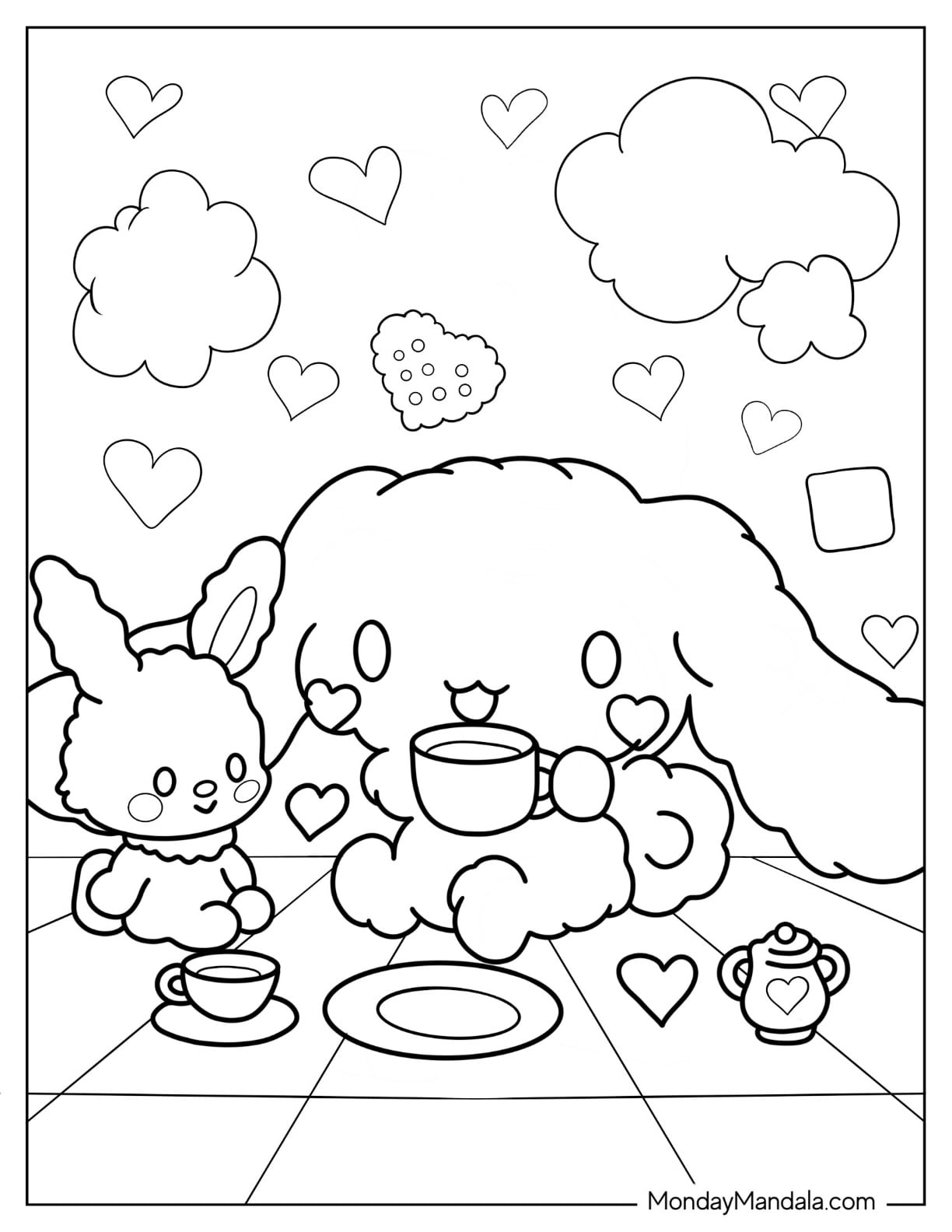 Fluffy Cinnamon Drinking Tea With Friend Coloring Page