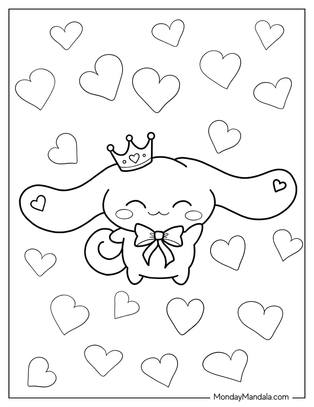 Kawaii Cinnamoroll Cinnamon With Crown Coloring Sheet