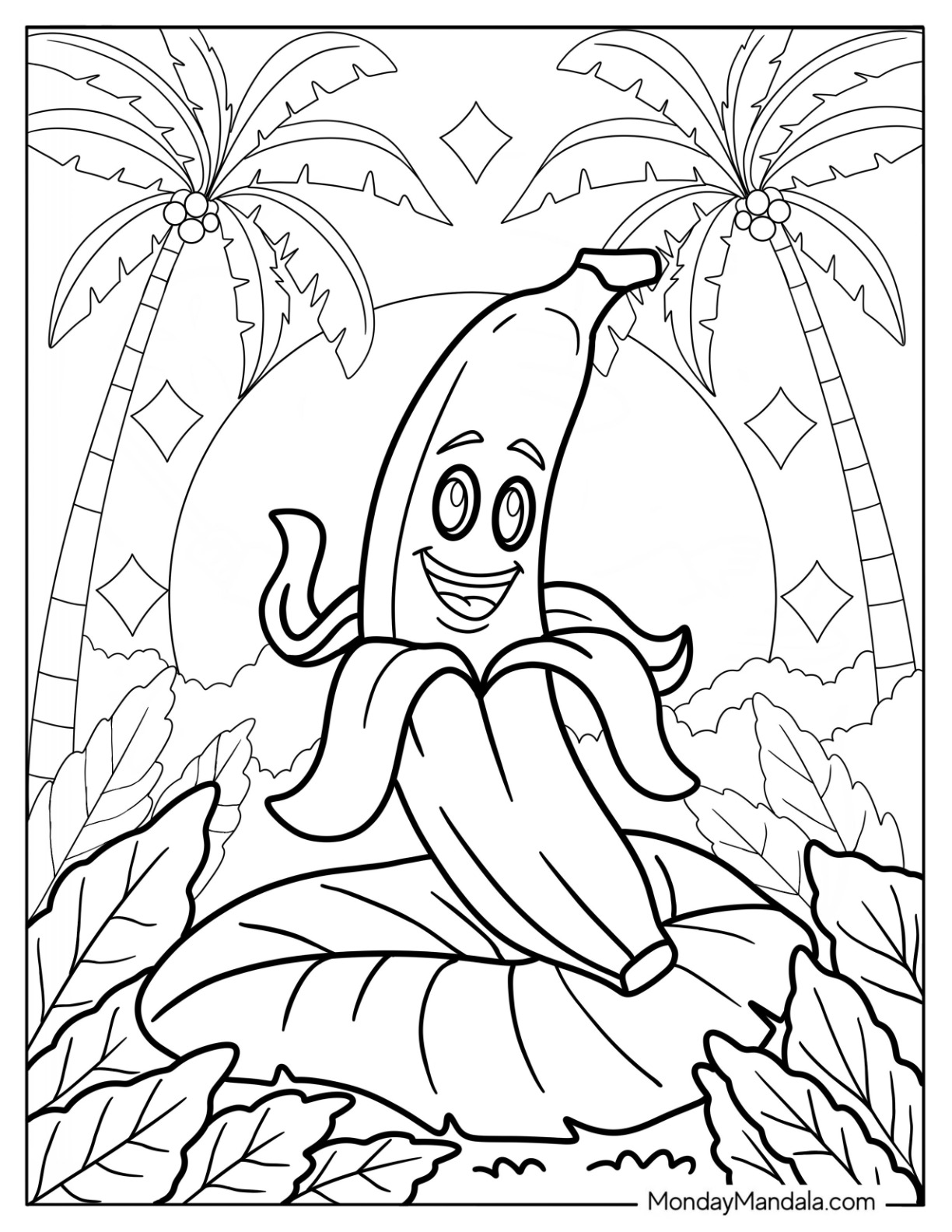 Sparkling Banana With Coconut Trees In The Background