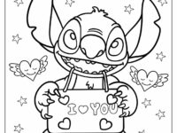 Stitch Holding An I Love You Sign Valentine s Day Coloring Page For Kids