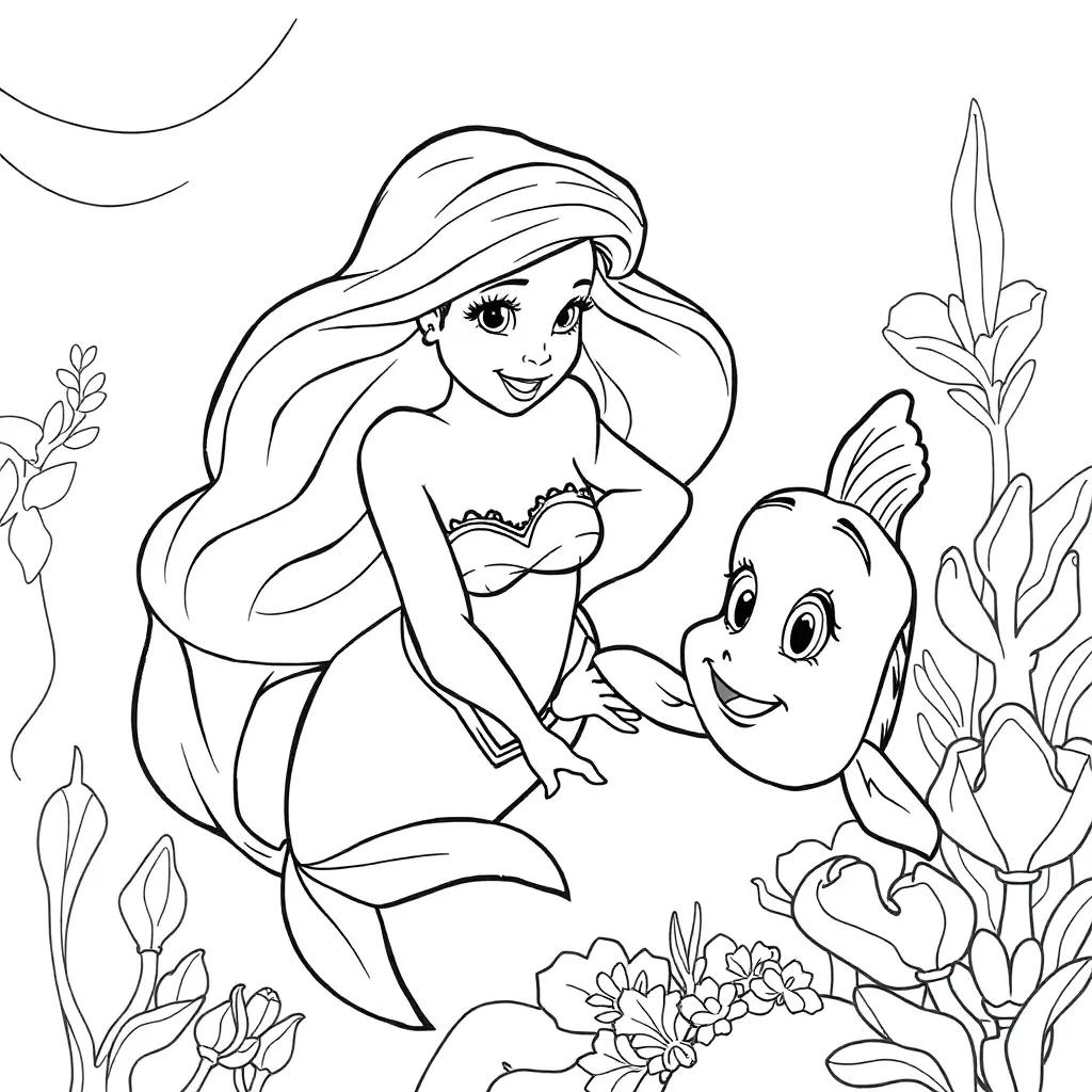 Ariel And Flounder Coloring Page