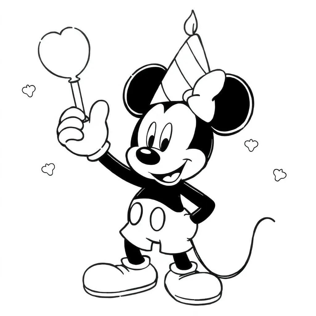 Birthday Mickey Mouse Coloring Pages