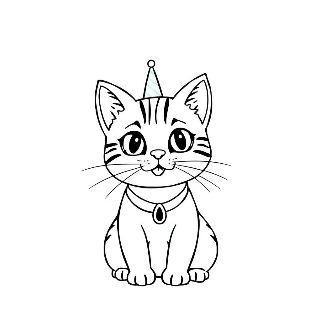 Cat Birthday Coloring Pages