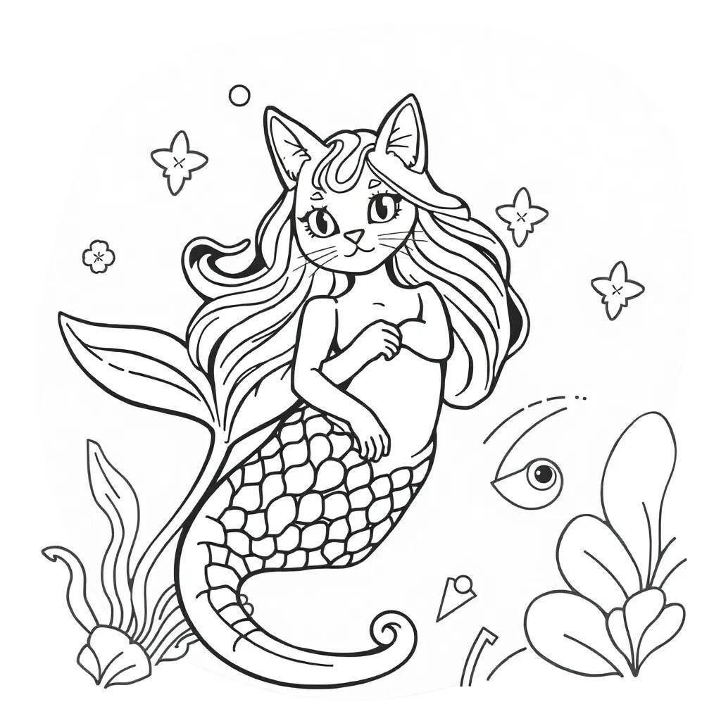 Cat Mermaid Coloring Pages