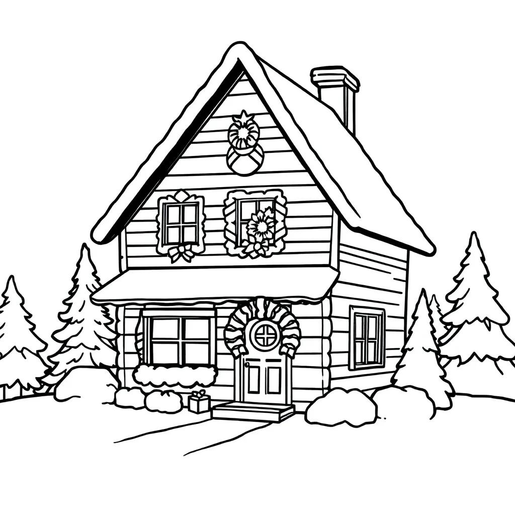 Christmas House Coloring Page
