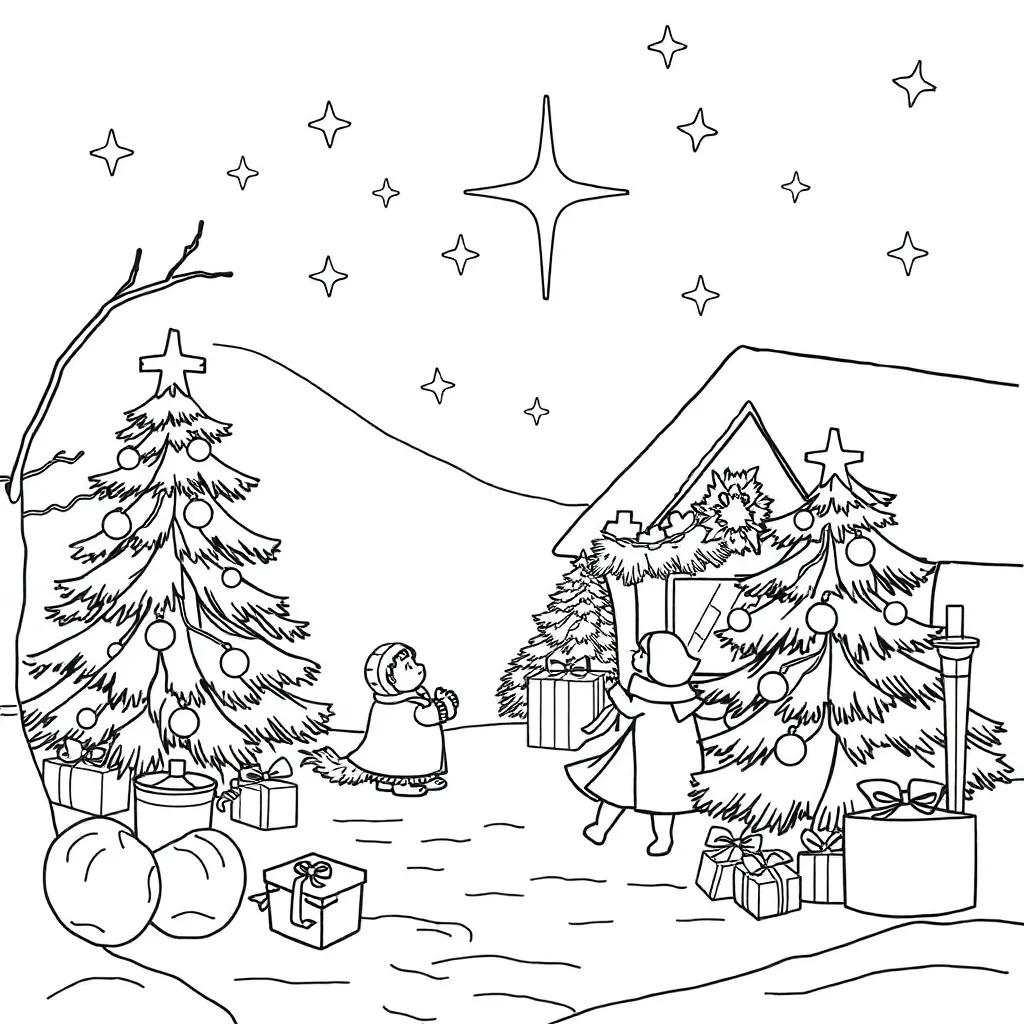 Christmas Scene Coloring Pages