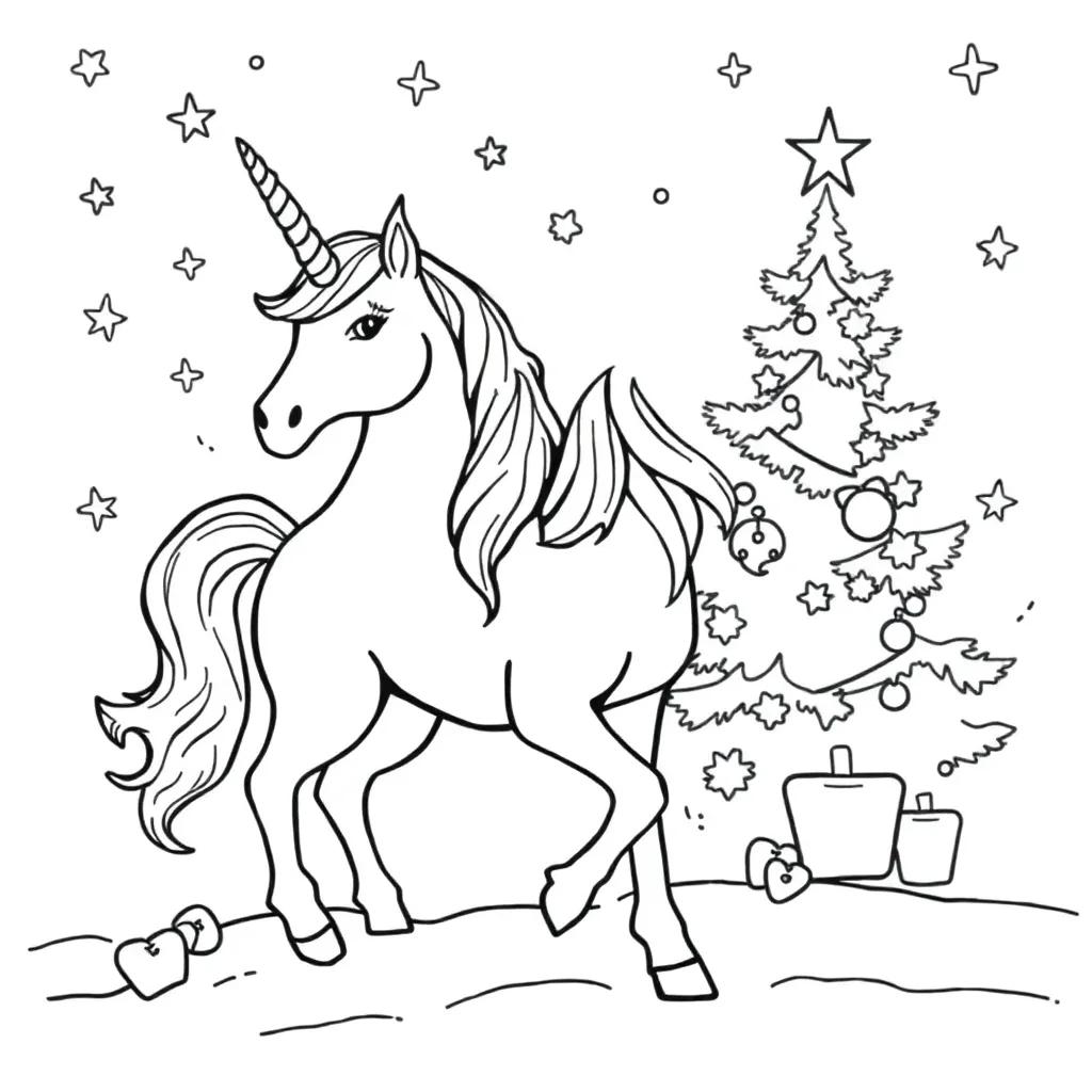 Christmas Unicorn Color Page