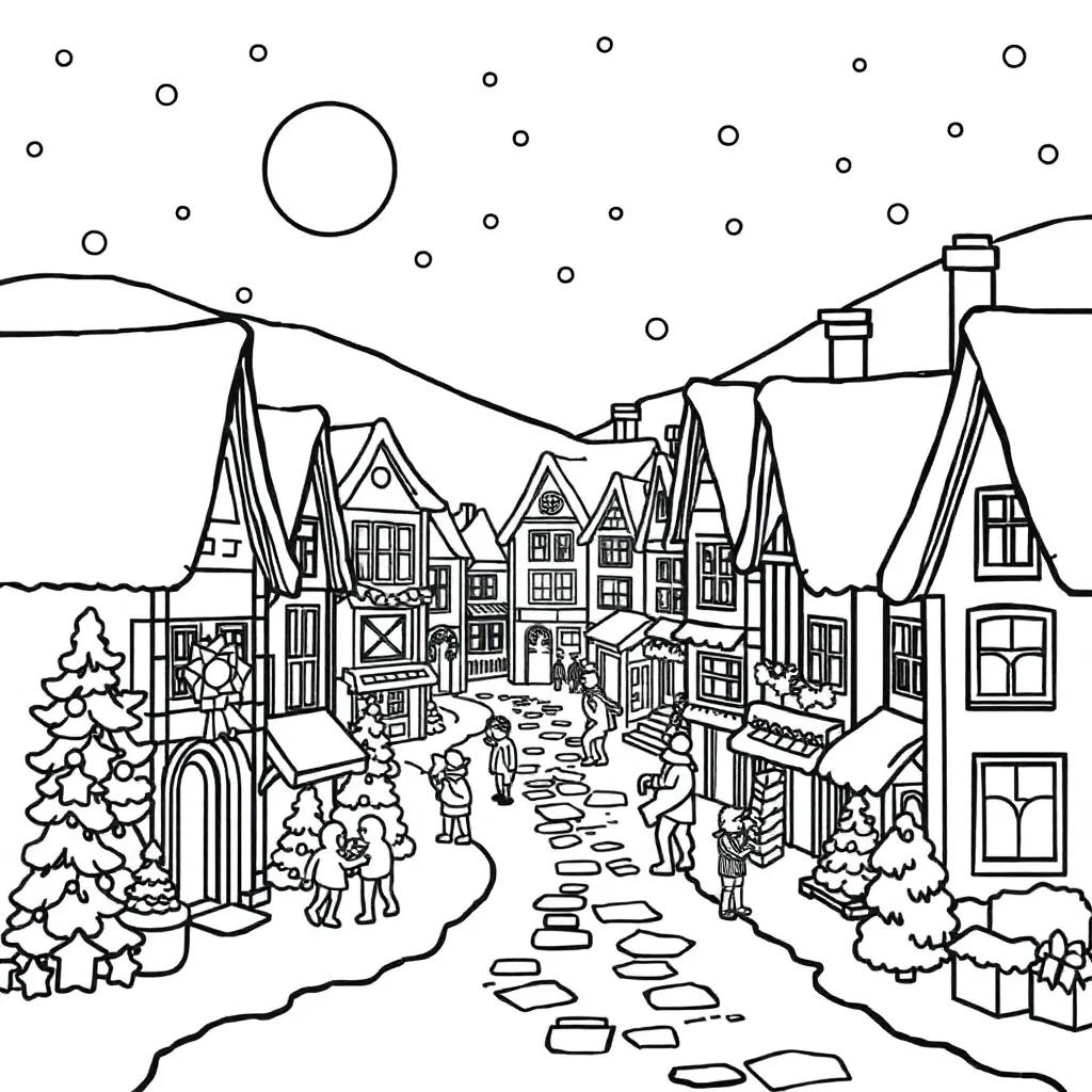 Christmas Village Coloring Pages