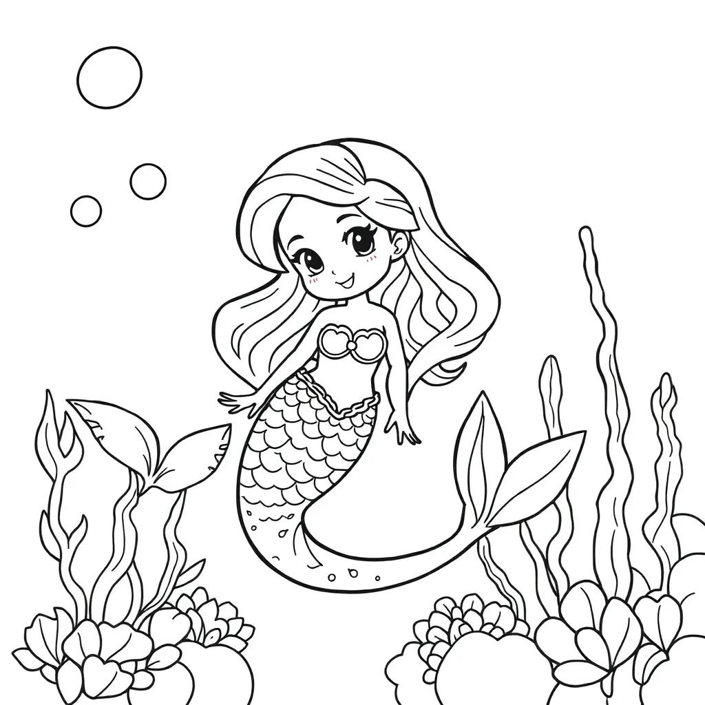 Cute Easy Cute Mermaid Coloring Pages