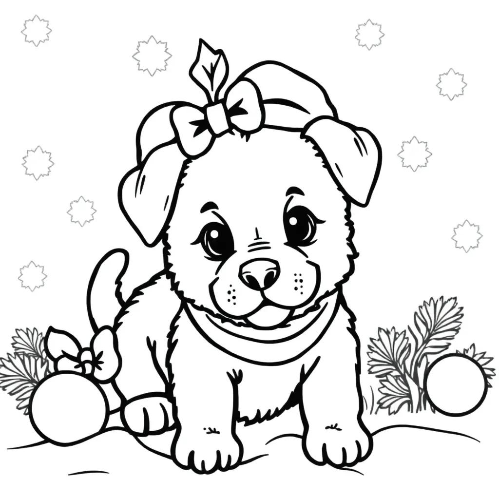 Cute Puppy Christmas Coloring Pages