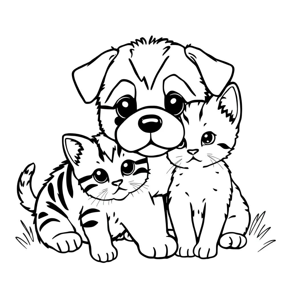 Cute Puppy And Kitten Coloring Pages