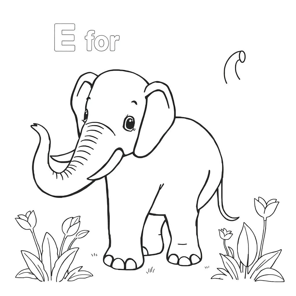 E Is For Elephant Coloring Page