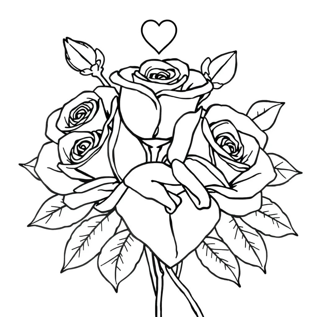 Hearts And Roses Coloring Pages