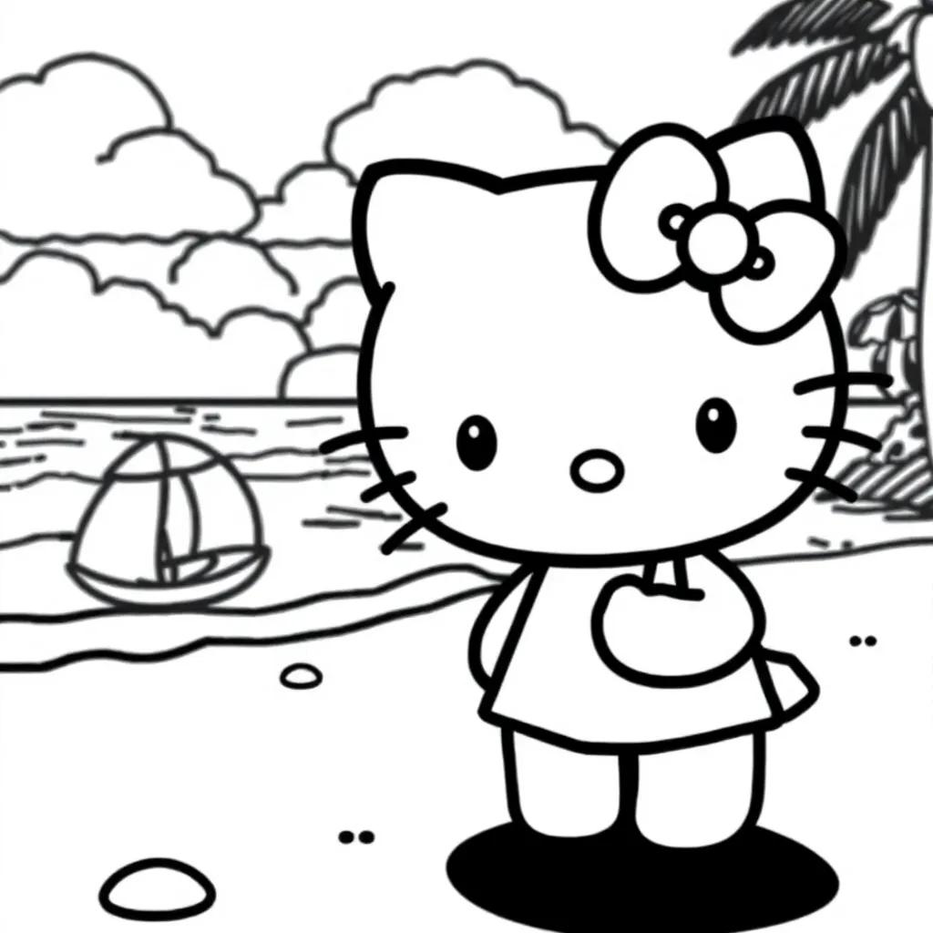Hello Kitty At The Beach Coloring Pages