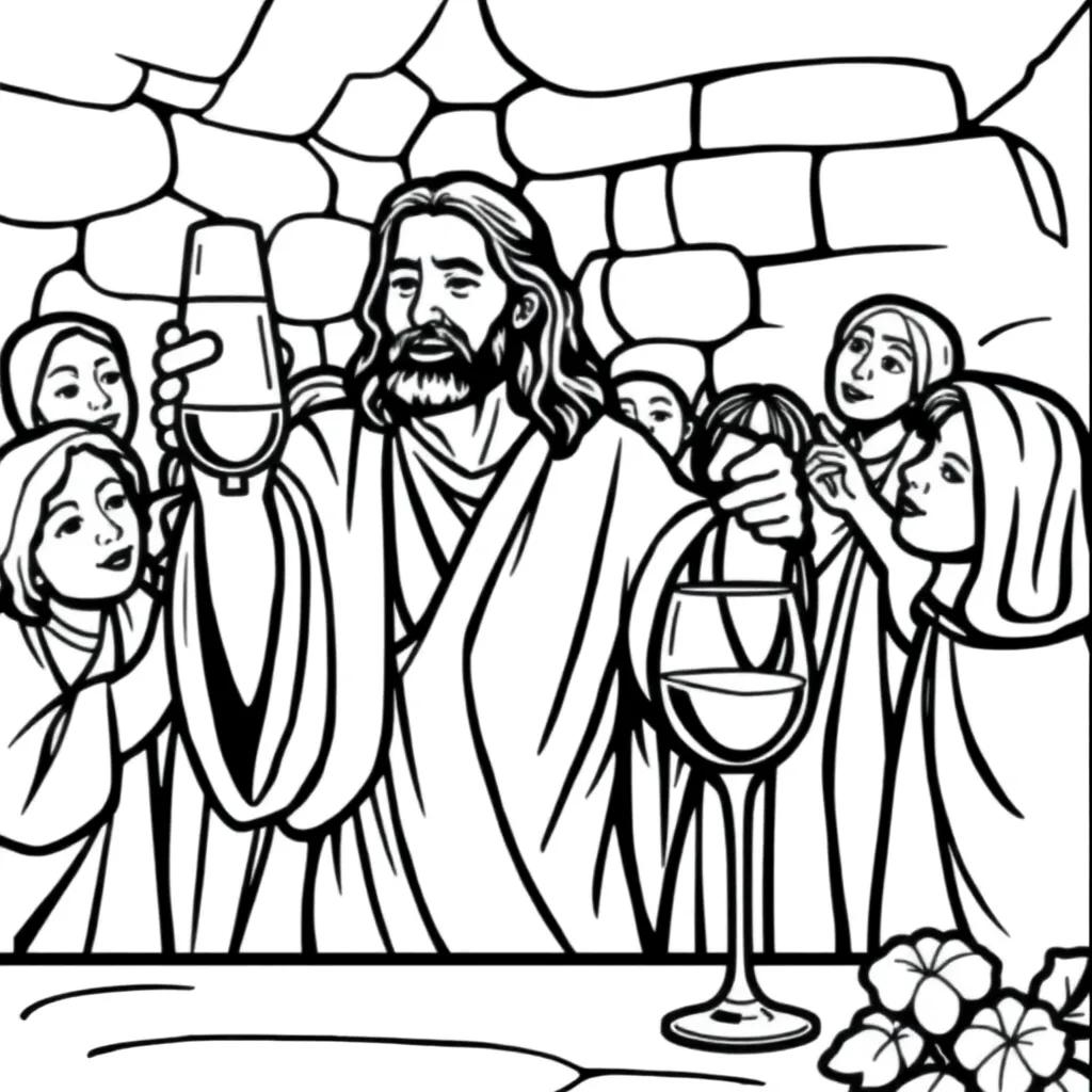 Jesus Turns Water Into Wine Coloring Page