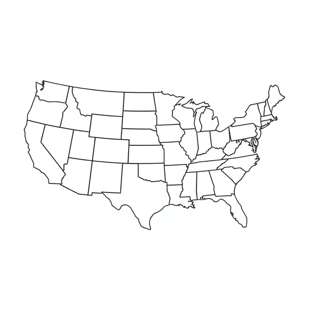 Labeled United States Map Coloring Page