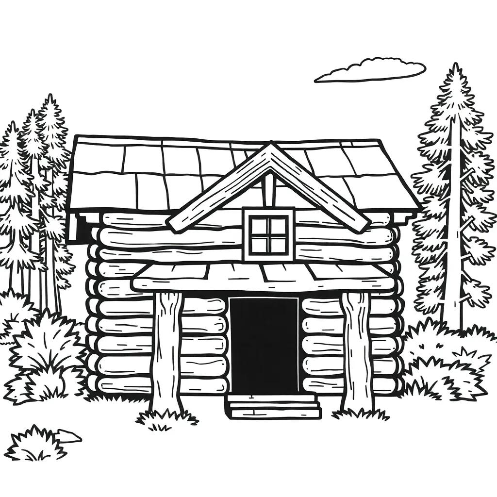 Log Cabin Coloring Page