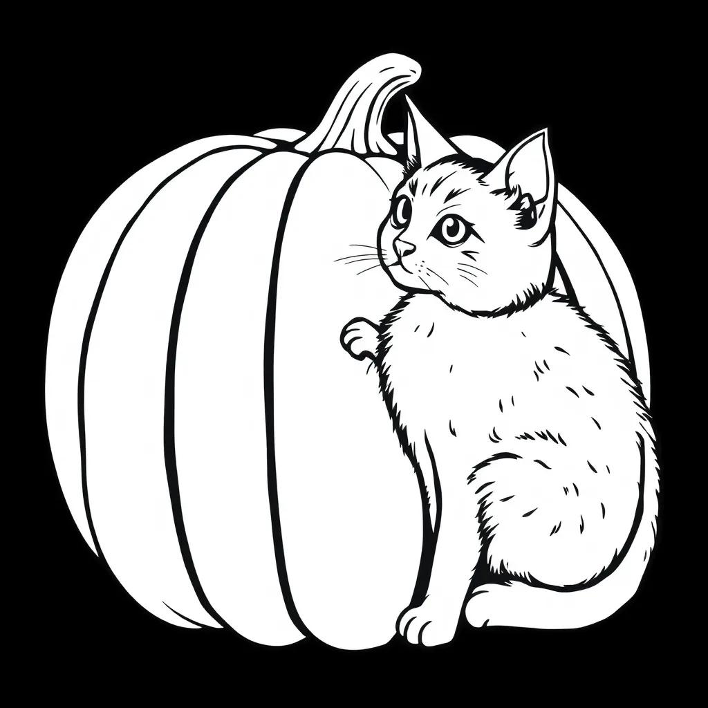 Pumpkin And Cat Coloring Page