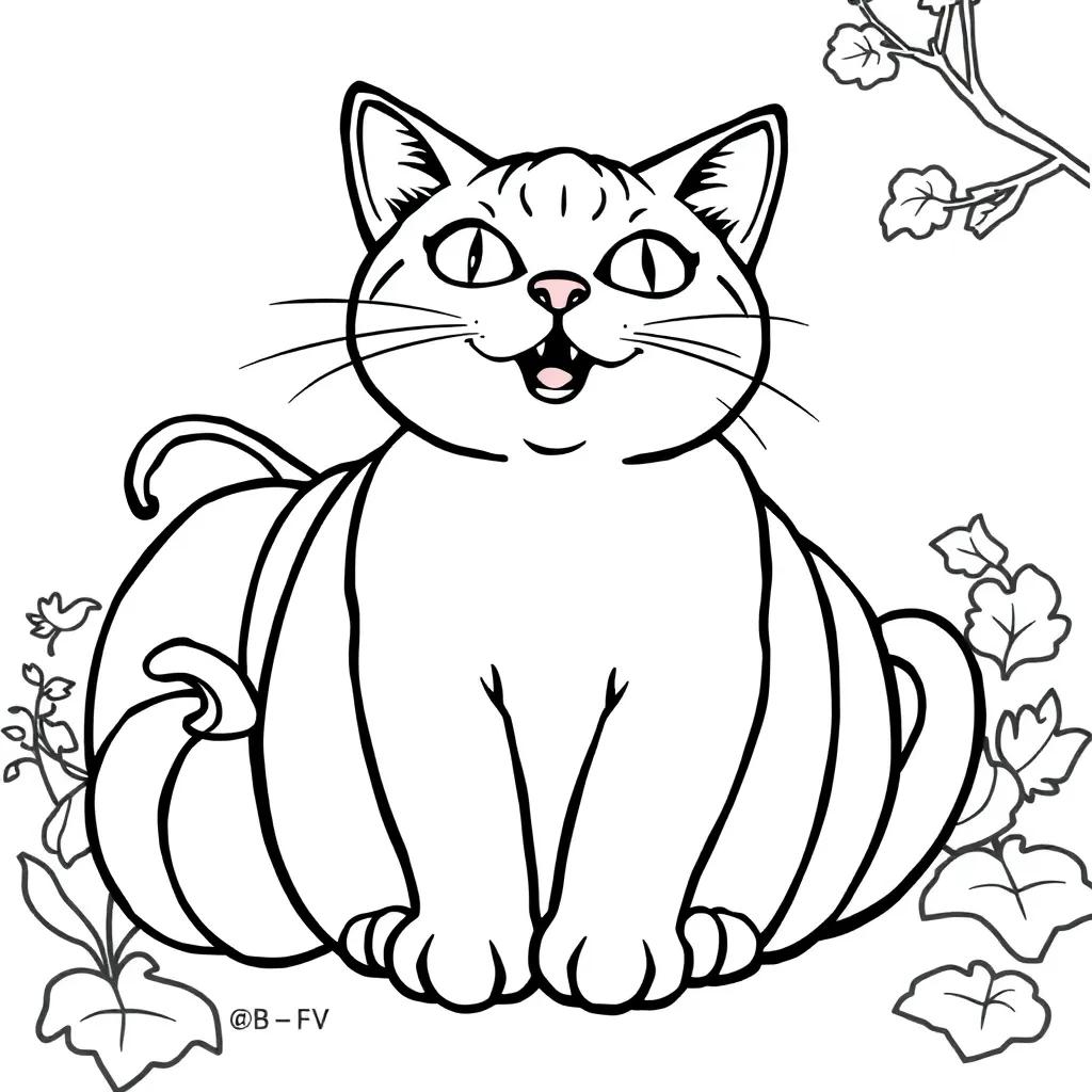 Pumpkin Cat Coloring Page