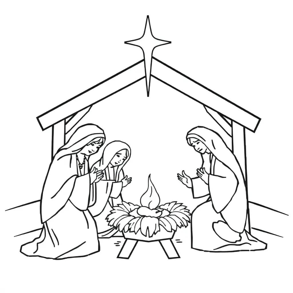 Simple Nativity Scene Coloring Pages
