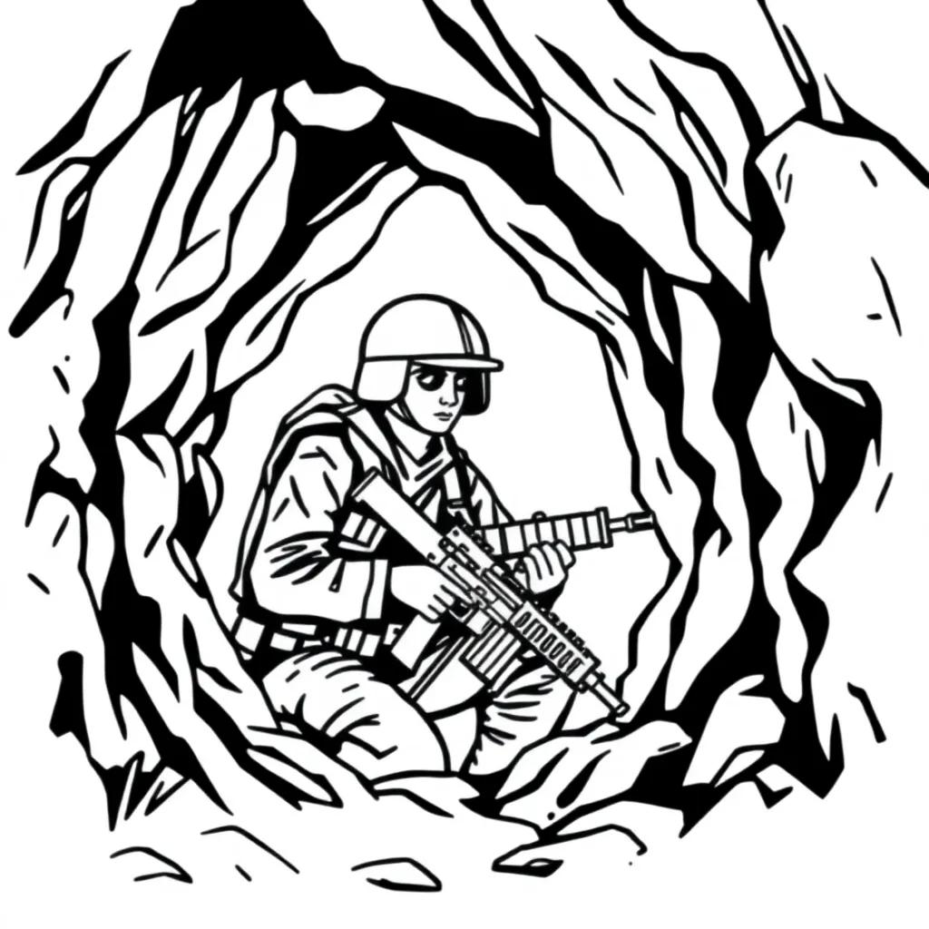 Soldier Hiding Inside Cave Coloring Page