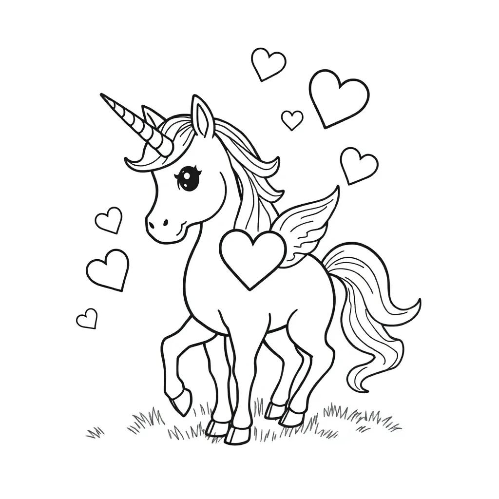 Unicorn Valentine Coloring Page