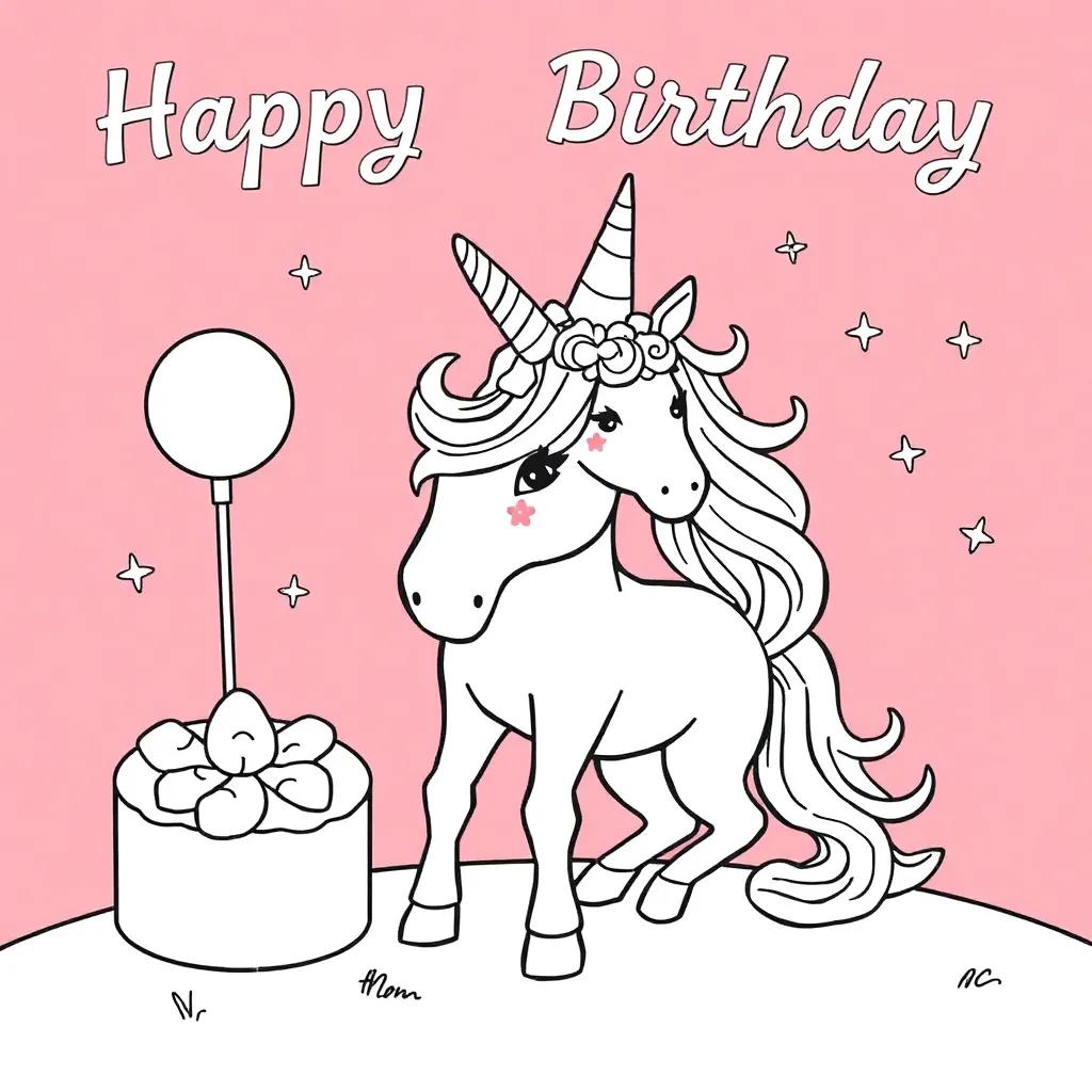 Unicorn Happy Birthday Coloring Pages