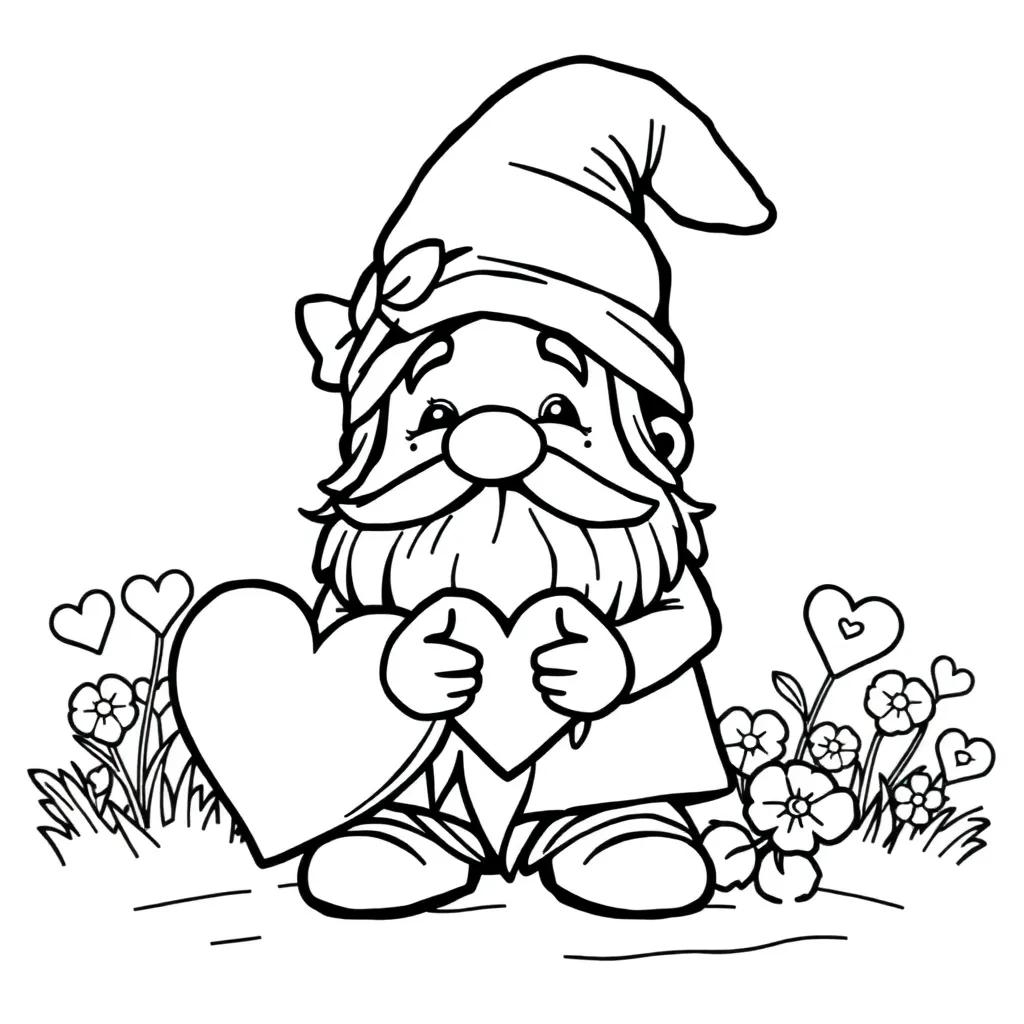 Valentine Gnome Coloring Pages