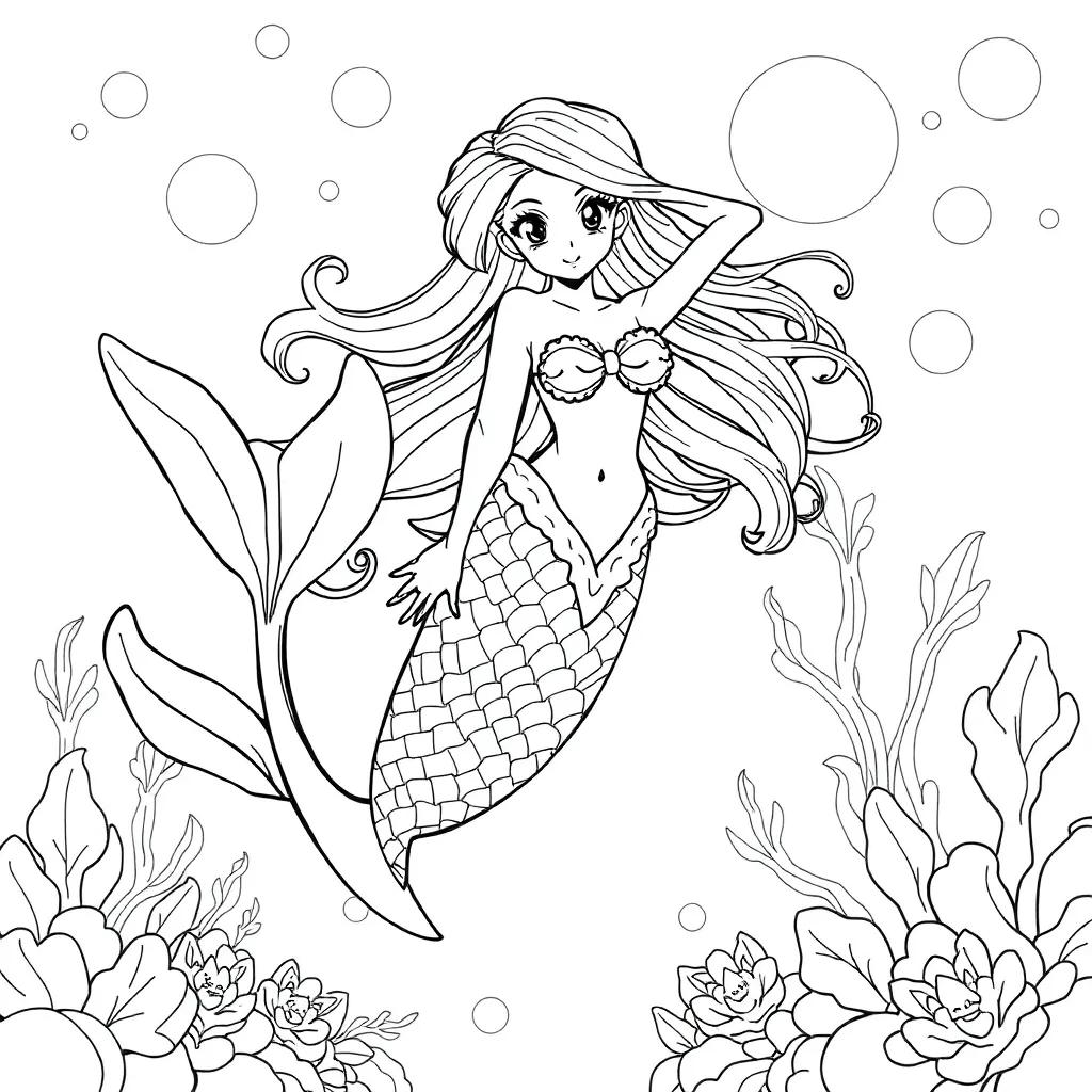 Anime Mermaid Coloring Pages