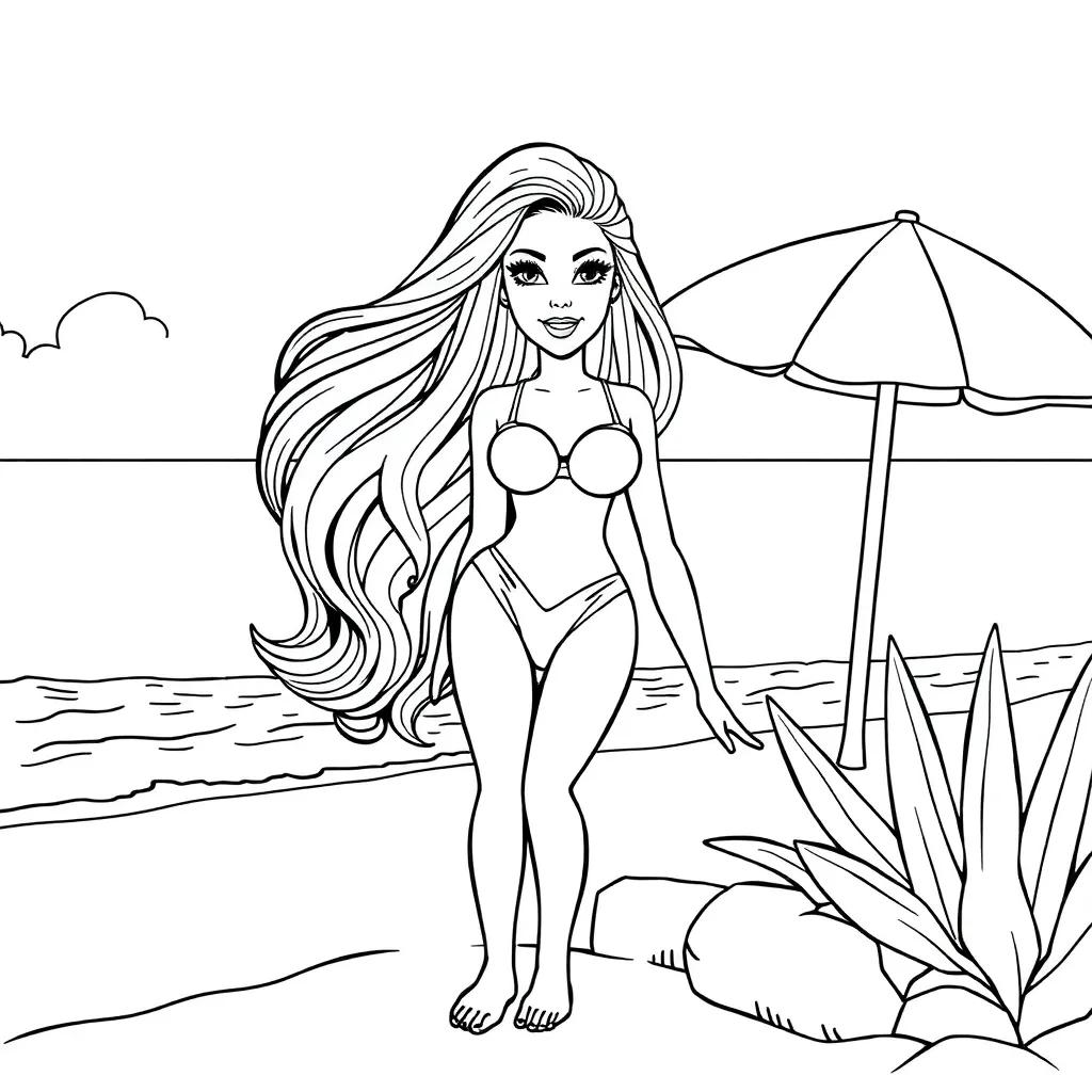 Barbie At The Beach Coloring Pages