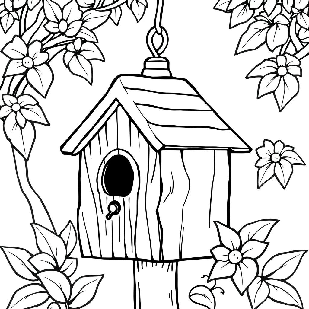Bird House Coloring Page