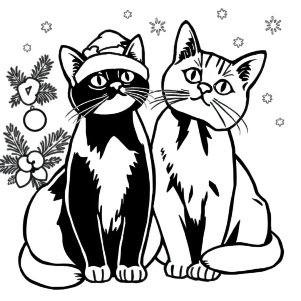 Christmas Cats Coloring Pages